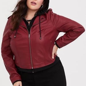 Red Faux Leather 2fer Moto Jacket